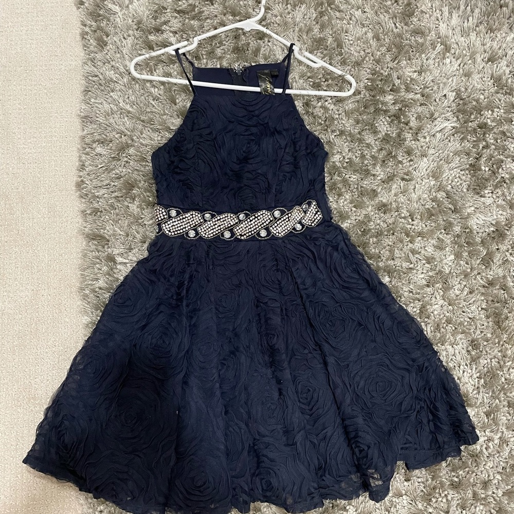 Trixxi Navy Rose Patterned Formal Dress